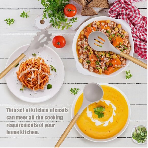 Kitchen Silicone Non-stick Wooden Handle Cooking Utensil Set of 24 PIECES - Picture 2 of 8